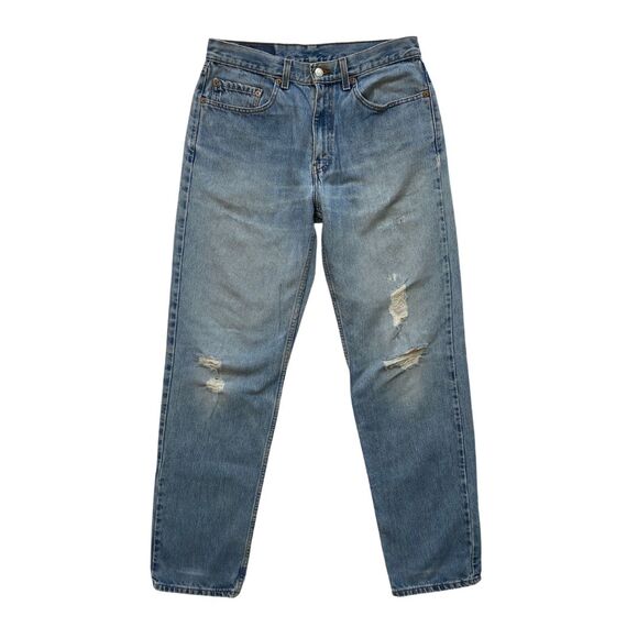 1990s Levi’s 550 Relaxed Fit Red Tab Light Wash Distressed Jean - 33 x 34